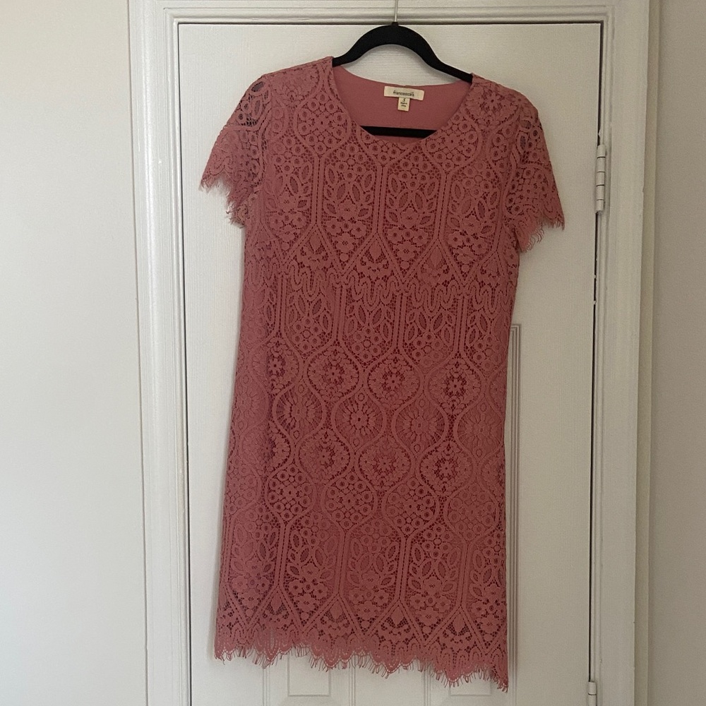 Francesca's Collections Lace Midi Dress in Pink